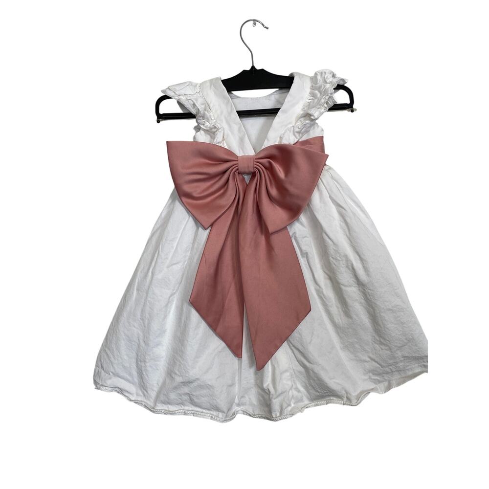 Azazie Flower Girl Dress White with Pink Satin Bows Size 2